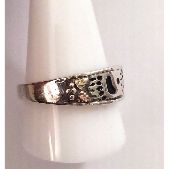 Vintage Native American signed Paw Print 925 w 12k gold detail ring s12.5 1526 - Picture 2 of 8